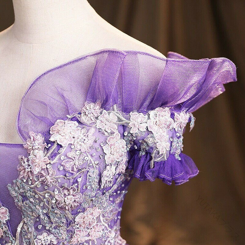 YUTAKAプラスのパーティードレス オフショルダー イブニングドレス ウエディングドレス ロングドレス XS-3XL 結婚式ドレス 演奏会 発表会 大きいサイズ カラードレス おしゃれ ステージ衣装 プリンセス オペラ声楽 成人式 花嫁 忘年会 ピアノ 二次会 姫系風 前撮り対応ドレス｜アングル2