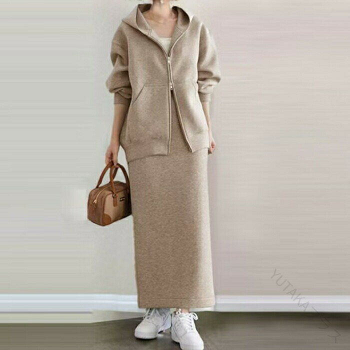 セットアップ レディース 2点セット スカート セットアップ フード付きパーカー セットアップ スウェット 春秋 長袖 キレイめ 上下セット ロングスカート 無地 着痩せ 大人カジュアル バックスリット パーカー 可愛い シンプル おしゃれ