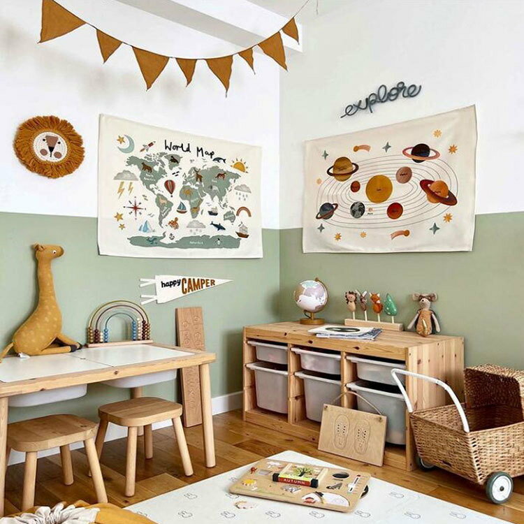 可愛いタペストリー北欧風 子供部屋用 おしゃれモダンなアート 多機能壁掛けファブリック装飾用品 模様..