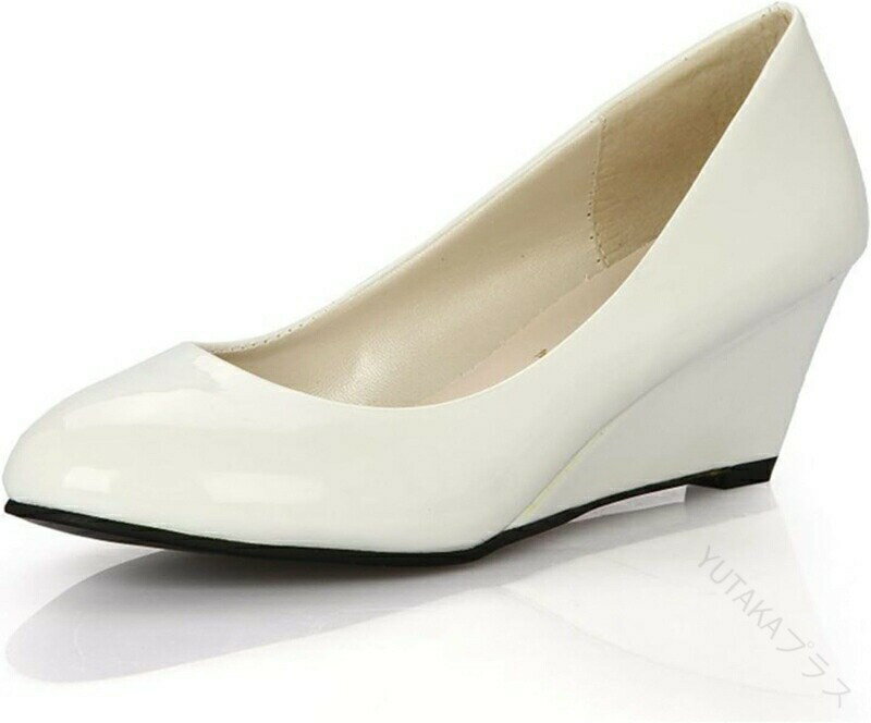 エナメル パンプス ラウンドトゥ ウェッジソール レディース パンプス レッド 黒 通勤靴 かわいい パテ..