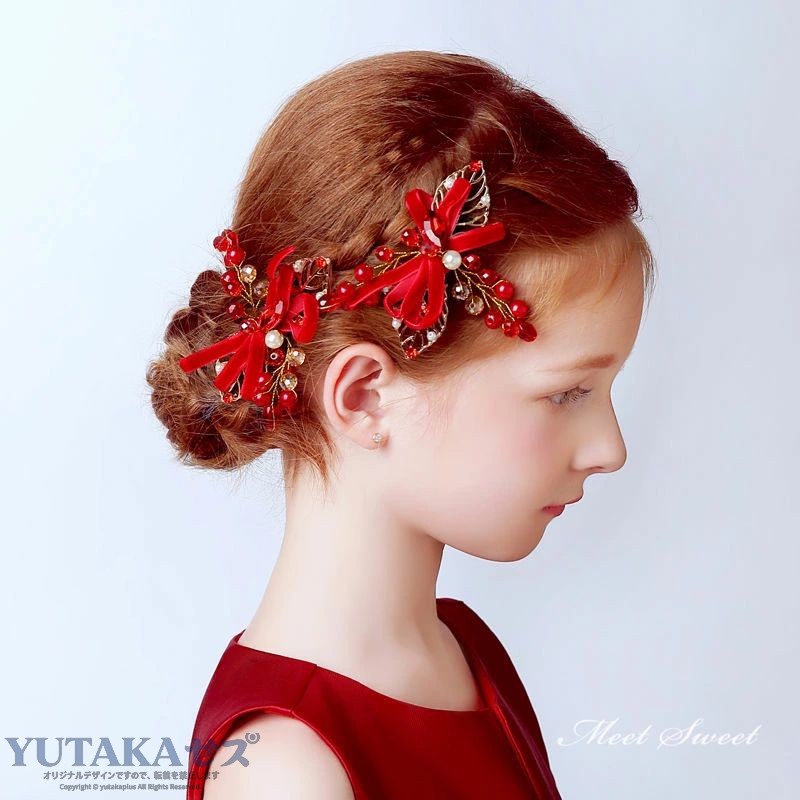 キッズヘッドドレス 子供発表会 キッズヘッドドレス ヘアピン 子供 レッド 赤 子供...