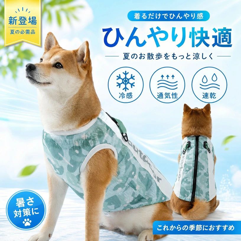 水に浸すだけでひんやりの犬用クールベストです。 【夏の必需品】 肌触りが良く、メッシュ生地で通気性あります。お散歩、お出かけなどに大活躍します。 夏だけでなく、春秋にも使えるタイプです。 春秋にはこのベストを寝間着として着て、寝心地が良いです。 【高品質の素材】 高品質の冷感生地で作られ、通気性、快適に着用し、肌に優しいです。 ひんやりとした快適さを与える軽量化された冷却ベスト、冷感犬服(クールベスト)です！ ファスナー式なので着脱しやすいです。ワンちゃんに嫌がらず、スムーズにお着替えて急いでいる時でも楽チンです！ クールベストを着せた後に、穴からリードをつなげることができますので、ズレずにお散歩できます。 【熱中症対策、夏バテ予防】 ペットが暑すぎると、彼らは自然に冷やす方法として彼らの髪を流しました。 ペットを涼しく快適に保つことは、この脱毛プロセスを減らします。 犬用の暑さ対策、熱中症対策 (クールベスト)、体温調整、ペットの夏バテ予防に最適！ 材質 スパンデックス、ポリエステル 注意事項 ・ラッピング対応は行っておりません。 ・予告なく仕様変更になる場合がございます。 ・写真はイメージです。実際の商品と若干異なる場合がございます。 ・基本は全国一律送料無料と対応させていただきますが、沖縄・北海道・離島地域へお届けの場合は別途送料をご請求させていただきます。 ・商品のサイズは採寸方法によって、若干な誤差が生じる場合はあります。ご了承ください。 品質保証 ・出品商品は全て新品未使用です。 ・安心の初期不良対応 ：万が一商品に不具合があった場合は、商品到着後7日以内にご連絡ください。 ・不具合の状況確認のため、写真や動画のご提供をお願いする場合がございます。確認後、速やかに「新品交換」または「ご返金」にて対応させていただきます。 ・お客様に安心してご購入いただけるよう、誠心誠意サポートいたします。「悪い評価」を付ける前に、まずはお気軽にご相談ください。 検索関連ワード ペット クールベスト, 犬服, ドッグウエア, クールウエア, 冷感, ひんやり, ひんやり快適, 犬用, 猫用, タンクトップ, ベスト, 夏用, 春夏秋, 暑さ対策, 熱中症対策, 夏バテ予防, 水に浸すだけ, 冷却ベスト, メッシュ生地, 通気性, 軽量, 肌触りが良い, 肌に優しい, 快適, ファスナー式, 着脱簡単, リード穴, ズレにくい, 散歩, お出かけ, 屋外, 室内, 寝間着, 寝冷え対策, 小型犬, 中型犬, 大型犬, 多頭飼い, ペット用品, 犬用ウェア, 冷感犬服, クールベスト, 夏の必需品, 涼しい, スッキリ, リラックス, 癒し, かわいい, おしゃれ, シンプル, かわいいペット服, コンパクト, 人気, おすすめ, プレゼント, ギフト, 新生活, 母の日, 父の日, 誕生日, 送料無料, ポイント消化, 楽天スーパーSALE, お買い物マラソン注意事項：モニターの発色により、実物と異なる場合がございます。