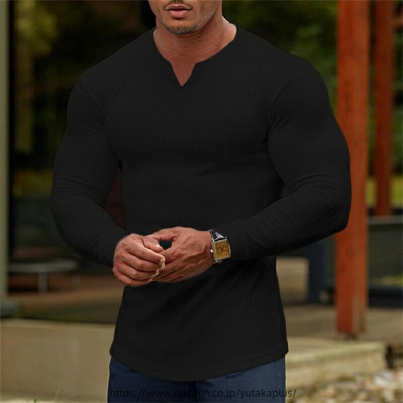 樂天商城 - ちょいワル がっちり マッチョ マッチョtシャツ 筋肉質 オラオラ系 ファッション 長袖 tシャツ メンズ vネック 大きいサイズ ぴったり スリム ファッション メンズ長袖tシャツ
