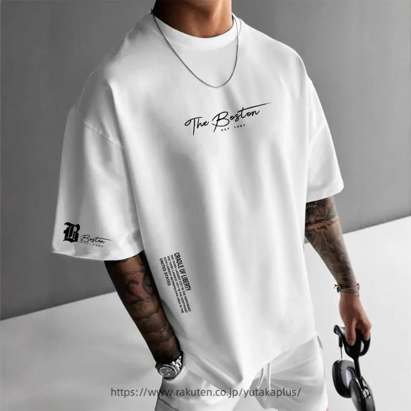 Other - Tシャツ メンズ クルーネック ゆったり 短袖 カジュアル アルファベット プリント フィット トップス 日常使い 春夏 コットン混 軽量 吸湿速乾
