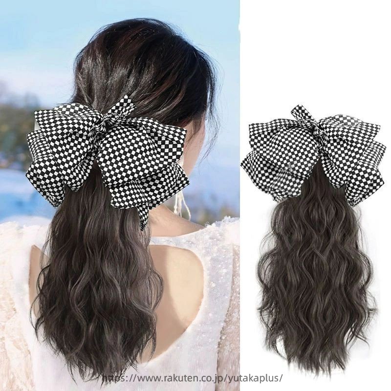Rakuten - ウィッグ ポニーテール リボン ヘアアクセ 蝶結び クリップ式 ポニーテールウィッグ レディース ハーフウィッグ つけ毛 つけ髪 付け毛 カール ロング 巻き髪 巻き髪 エクステ ゆるふわ 自然 つけ毛 日常 ファッション ビューティー 女性