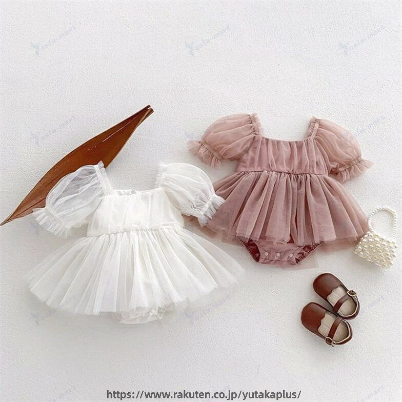 Rakuten - ベビー服 ロンパース 新生児 ワンピース 女の子 赤ちゃん服 ベビードレス チュールワンピース ベビー ドレス 韓国子供服 可愛い 子供服 赤ちゃんワンピース 半袖 お出かけ 出産祝い
