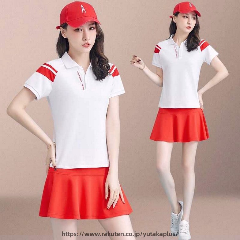 YUTAKAプラスのレディース 夏 スポーツウェア ゴルフウェア 上下セット 【tシャツ＆スカート】カジュアル ゴルフウェア ポロシャツ テニスウェア ピンク スポーツ トレーニング｜アングル2