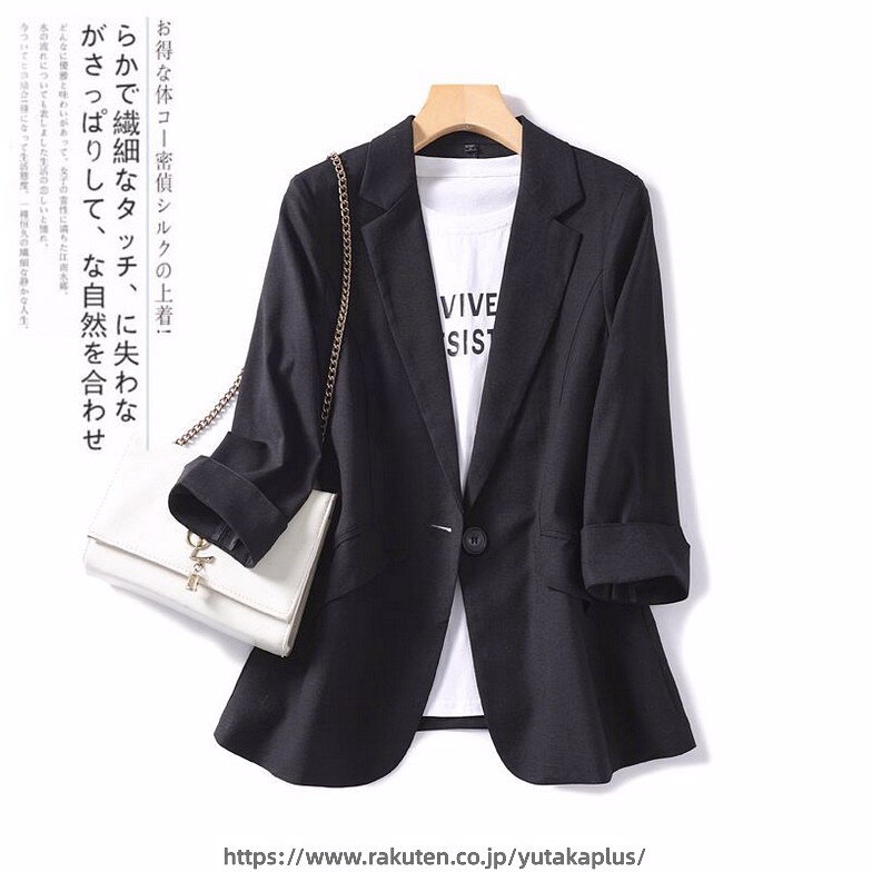 Rakuten - サマージャケット 大きいサイズ お オフィスカジュアル レディース テーラードジャケット スーツ 通勤 薄手 夏 七分袖 アウター