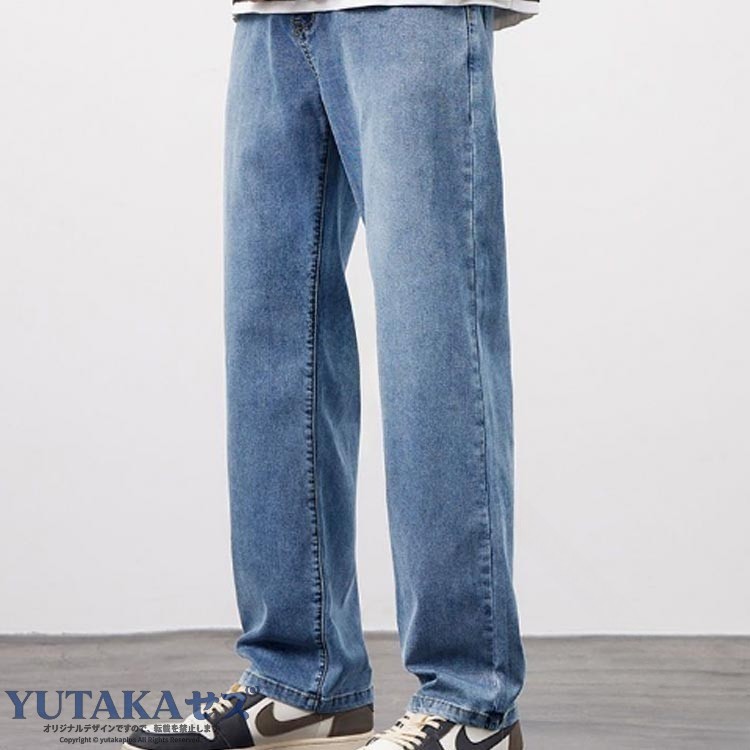 YUTAKAプラスのジーンズ メンズジーパン デニムワイドパンツ デニムパンツ 薄手 通気性 ワイドパンツ ワイド 涼しい 冷感 ジーパン ワイドストレートパンツ カジュアル ストレート ゆったり ワイドシ｜アングル3