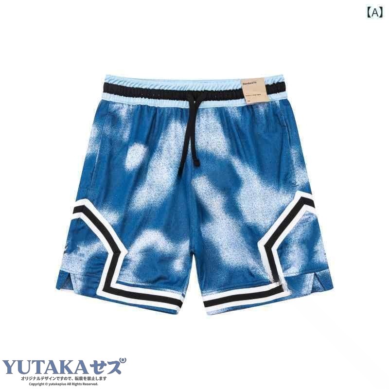 YUTAKAプラスのハーフパンツ メンズ 男性用 スポーツウェア トレーニングウェア ショートパンツ 通気性 接触冷感 吸湿速乾 膝上丈 バスケットボール ランニング 春夏 扎染（まだら染め）柄 蛍光色 ブ｜アングル2