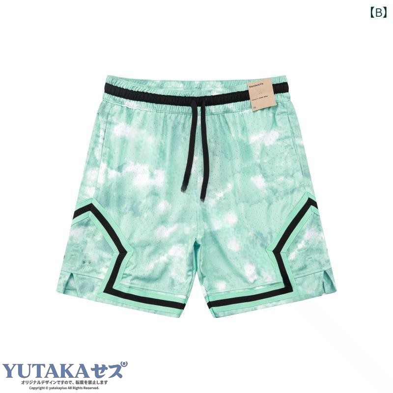 YUTAKAプラスのハーフパンツ メンズ 男性用 スポーツウェア トレーニングウェア ショートパンツ 通気性 接触冷感 吸湿速乾 膝上丈 バスケットボール ランニング 春夏 扎染（まだら染め）柄 蛍光色 ブ｜アングル3
