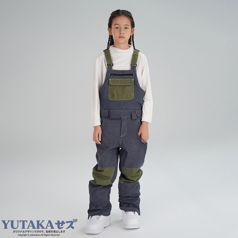 キッズ スキーパンツ 子供用 防水 デニムブルー 透気性 保暖 耐摩耗 男女兼用 秋冬 雪上スポーツ ウェア サスペンダー タイプ 軽量 伸縮性 スキーウェア スノーパンツ スノーウェア 雪遊