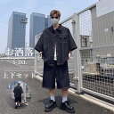 上下セット メンズ 夏 セットアップ デニムシャツ デニムパンツ 半袖 上下 おしゃれ 半袖シャツ ハーフパンツ ショートパンツ サマー カ