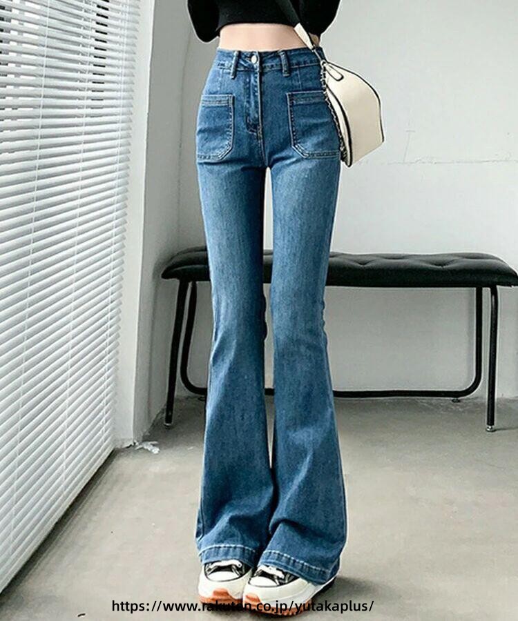 ぽかぽか 暖かい 冬用 パンツ レディース デニム ノーマル 裏起毛 ストレッチ フレア デニム 美脚 効果 脚長 シルエット きれいめ カジュアル 伸縮性 抜群 フルレングス チャコール カラー 快適 着心地 おしゃれ ジーンズ