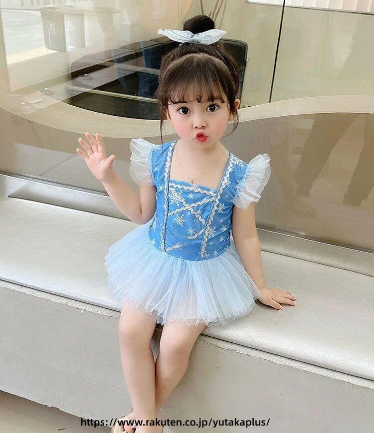 Rakuten - 子供 水着 女の子 キッズ ワンピース プリンセス デザイン フリル かわいい 夏用 キャップ付き プール遊び 幼稚園 ベビー用 なりきり おしゃれ 上下セット