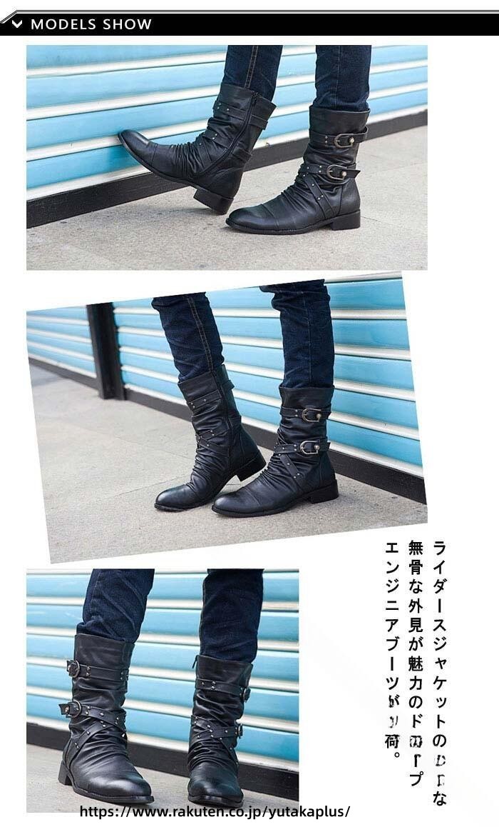 メンズブーツ ワークブーツ エンジニアブーツ ドレープブーツ サイドジップ サイドジッパー フェイクレザー レザーブーツ おしゃれ靴 オシャレ 耐久性 冬ブーツ メンズシューズ メンズファッション ビジネスカジュアル コーディネート
