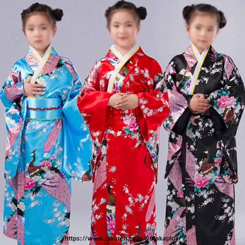 Yukata （Boys） - 子供浴衣 選べる2柄 6サイズ 古典 浴衣 下駄 夏祭り キッズ 子供 女の子 桜 孔雀 古典柄 セット 100cm 110cm 120cm 130cm 140cm 150cm 黒 ピンク 白 青 ゆかた 女児