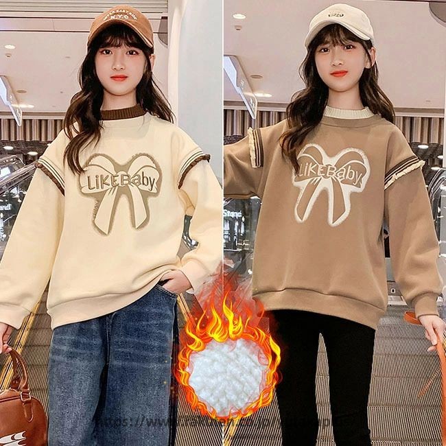春 秋 冬 秋 服 防寒 裹毛 子供 パーカー 長袖 女の子 トップス スウェット シンプ...