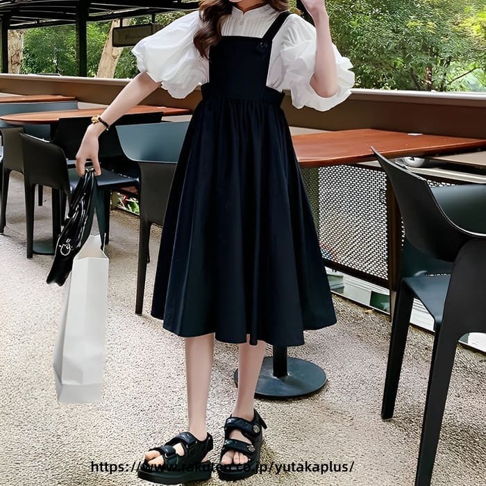 YUTAKAプラスの小学生 セットアップ キッズ 女の子パフスリーブ ブラウス ワンピース 2点セット 半袖 春夏 ワンピーススーツ フォーマル カジュアル 発表会 セレモニー 可愛い 韓国 おしゃれ 16384｜アングル2
