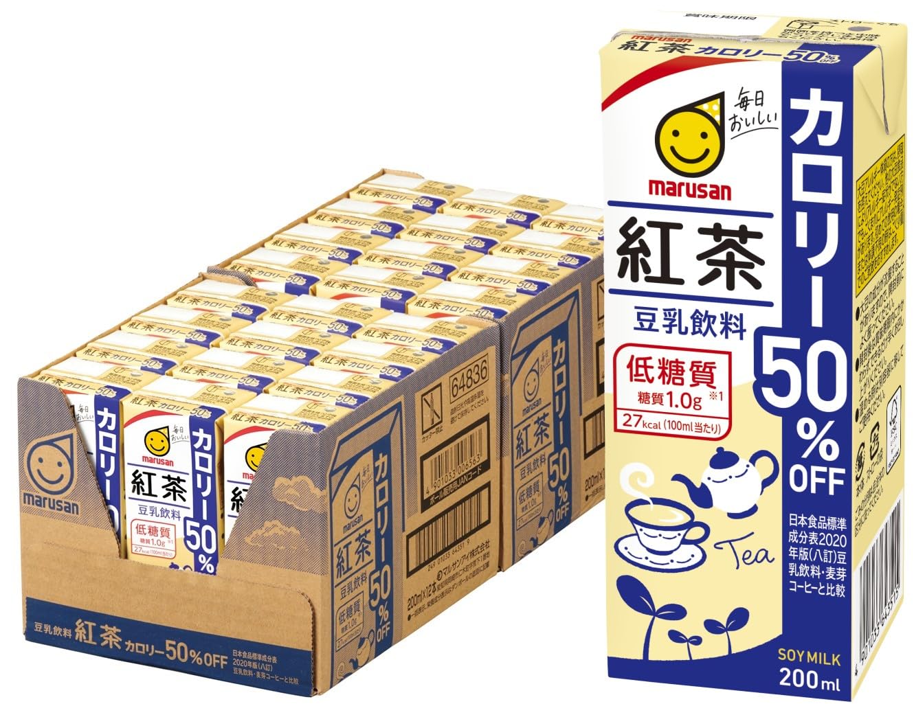 樂天商城 - マルサン 豆乳飲料紅茶カロリー50% オフ 200ml ×24本