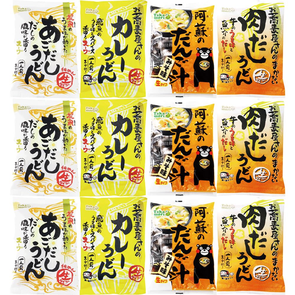 樂天商城 - 五木食品 タカモリ1食シリーズセット(あごだしうどん/お蕎麦屋さんのカレーうどん/阿蘇のだんご汁/肉だしうどん)(4種×各3個)(セット商品)(常温保存）