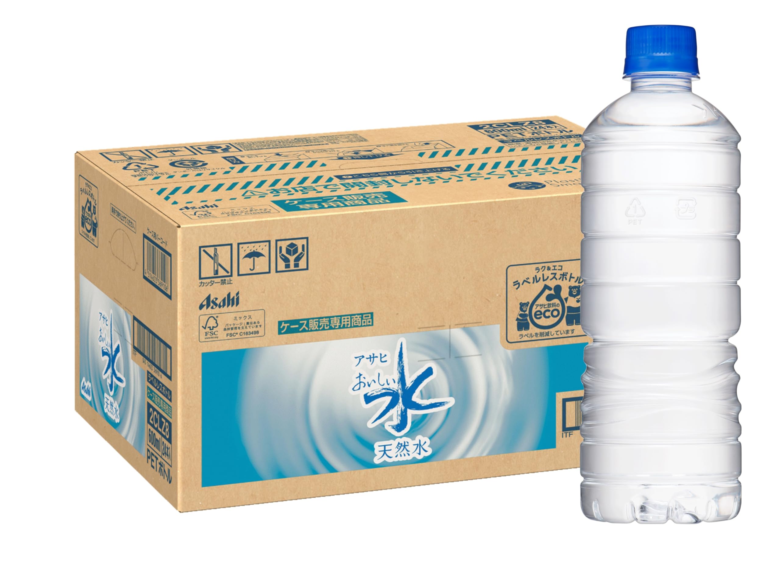 樂天商城 - おいしい水 アサヒ飲料 天然水 ラベルレスボトル PET600ml×24本