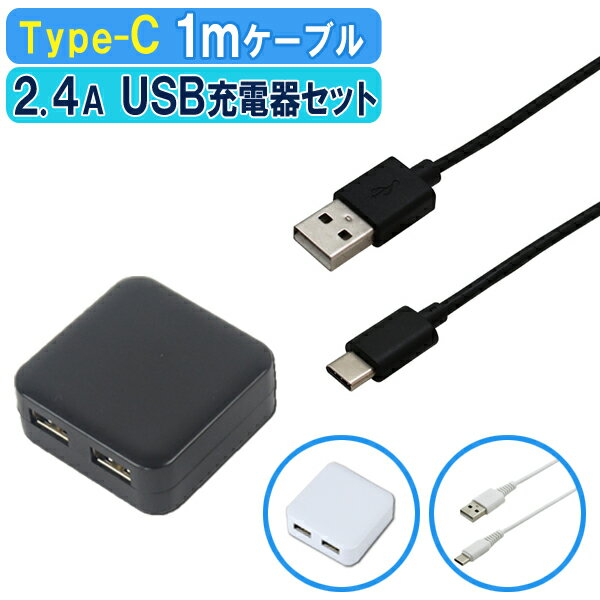 【メール便送料無料】タイプC 1m 充電ケーブル + 2ポー