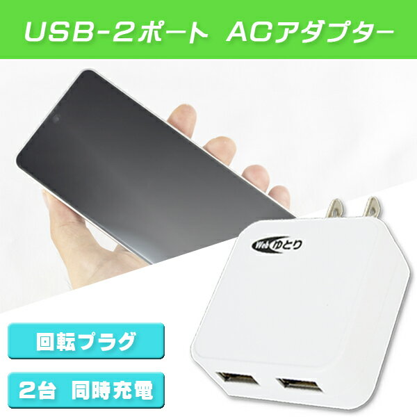 【Type-C- Type-A 0.5m ケーブルセット】Webゆとり ACアダプター スマホ タブレット 充電器 USBポート 2ポート 2口 2.4A【メール便送料無料】