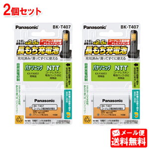 【メール便送料無料】コードレス電話機用電池パナソニック充電式ニッケル水素電池BK-T407 2個セット［HHR-T407の後継電池 子機用 バッテリー Panasonic NTT KX-FAN51］