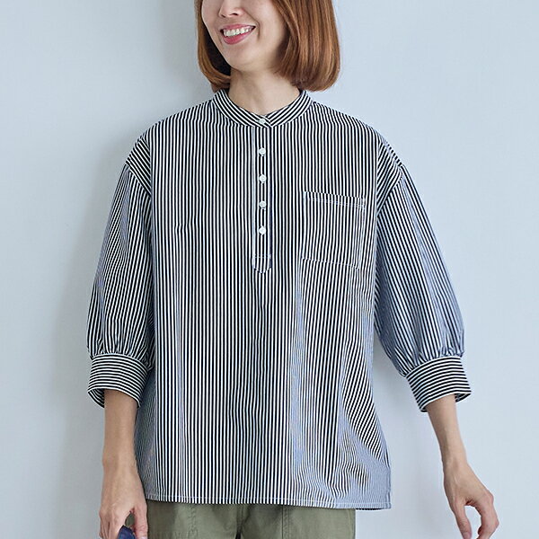 【栗原はるみ ウエア ギフト包装可】 コットンスムースストライププルオーバー/ 栗原 はるみ カットソー 七分袖 ストライプ 細ストライプ トップス シルケットスムース シルケット加工 綿100% きれいめ カジュアル レディース 大人 ゆとりの空間