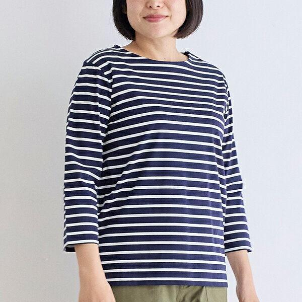 【栗原はるみ ウエア ギフト包装可】 コットンスムースボーダー七分袖Tシャツ/ 栗原 はるみ Tシャツ カットソー レディース 七分袖 Tシャツ ボーダー カジュアル ネイビー ホワイト ボルドー トップス 綿100% コットンスムース お出掛け 春