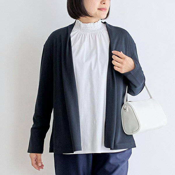 【栗原はるみ ウエア ギフト包装可】 強撚スムーストッパーカーディガン/ 栗原 はるみ カーディガン 羽織り 長袖 レディース フォーマル カジュアル 普段着 重ね着 ボタンなし UV対策 冷房対策 軽い 軽量 ブラック ネイビー 紺 黒 ゆとりの空間