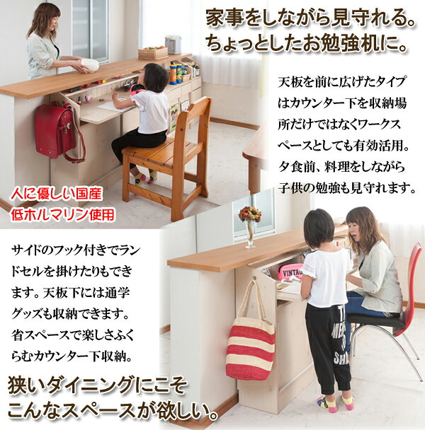 【ランキング1位獲得】カウンター下デスク 120cm デスク パソコンデスク完成品 カウンター下のデッドスペースを有効活用! NO-0065 デスク ダイニング リビング カントリー キッチン PCデスク パソコンデスク 1人暮らし 机 キャビネット 国産 巾木よけ 120 [3]