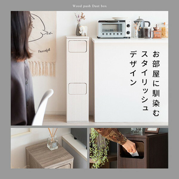 2段プッシュダストボックス Empro(エンプロー) ゴミ箱DB-960 ゴミ箱 分別 プッシュ式 スタイリッシュ ブラウン ホワイト ナチュラル [3]