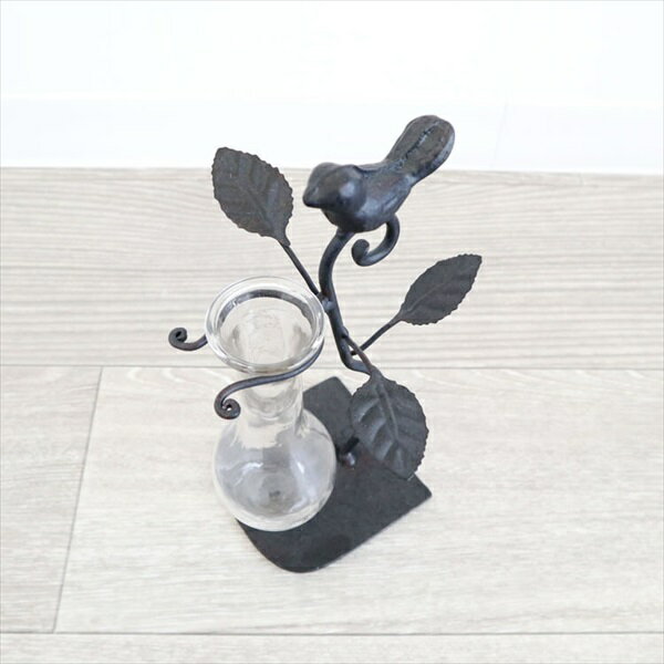 インテリア小物・置物 花瓶 その他 アイアンフラワーベース ブラックバード1509IFH008 一輪挿し 花瓶 ガラス アイアン 花瓶