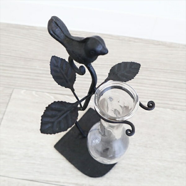 インテリア小物・置物 花瓶 その他 アイアンフラワーベース ブラックバード1509IFH008 一輪挿し 花瓶 ガラス アイアン 花瓶