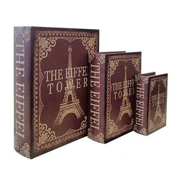 ブック型収納ボックス［THE EIFFEL TOWER］S/M/Lセット 生活雑貨 収納用品 完成品3BB413 ブックボックス THE EIFFEL TOWER セット ボックス アンティーク レトロ 洋書 小物入れ 収納 本型 ふた付き セット 茶 ブラウン デザイン ディスプレイ 展示 お洒落 テレワーク