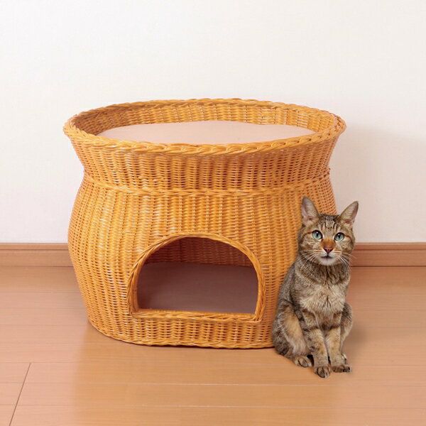 ＼300円OFFクーポン配布／ ラタンキャットハウス 2段ベッドタイプ 猫用品 キャットタワー 完成品03646 夏 涼しい 冬 暖かい 籐 通気性 心地よい クッションシート ベッド くつろぎ