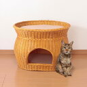 ラタンキャットハウス 2段ベッドタイプ 猫用品 キャットタワー 完成品03646 夏 涼しい 冬 暖かい 籐 通気性 心地よい クッションシート ベッド くつろ...