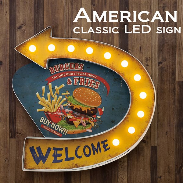 American Classic LED Sign AJNVbN BURGERS & FRIES A[g{[hGB76050 AJW I[fB[Y CeA X fBXvC