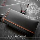 United HOMME 馬革×牛革クロスラインデザイン紳士長財布 財布 ケース メンズ財布UH-1074 馬革 牛革 クロスライン メンズ 財布 シンプル 目を惹く 二つ折り財布 お洒落 レッド ライン ホワイト オレンジ ホースハイド 小銭入れ カード収納 フリーポケット