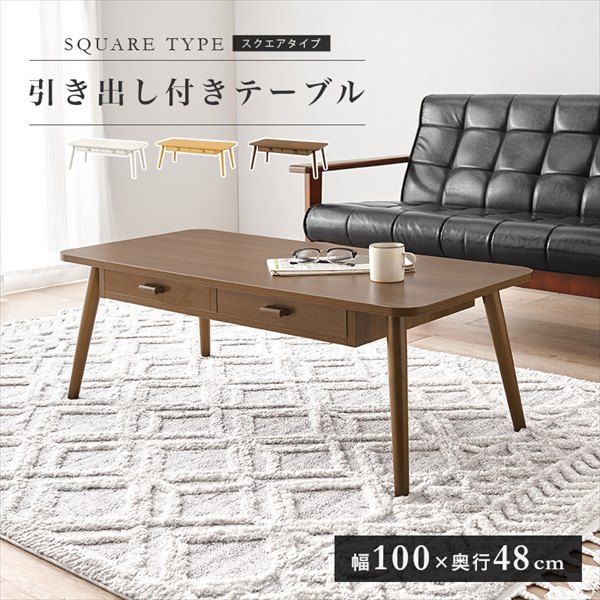 引き出し2杯付 センターテーブル 幅100×奥行48cm テーブル センターテーブル ローテーブルMT-6383 両面引出付き ワンルーム コンパクトサイズ センターテーブル 一人暮らし 新生活 萩原 [2]