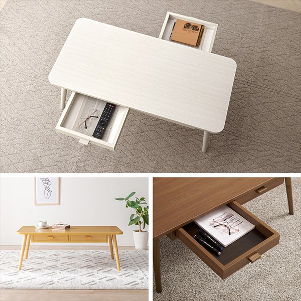 引き出し2杯付 センターテーブル 幅100×奥行48cm テーブル センターテーブル ローテーブルMT-6383 両面引出付き ワンルーム コンパクトサイズ センターテーブル 一人暮らし 新生活 萩原 [3]