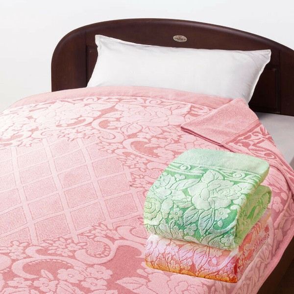 日本製 今治産ジャカード織タオルケット2色組（グリーン+ピンク） 寝具 タオルケットa34965 FL-3572 今治産 ジャカード織 タオルケット 2色組 グリーン ピンク 吸収性 丸洗い 日本製