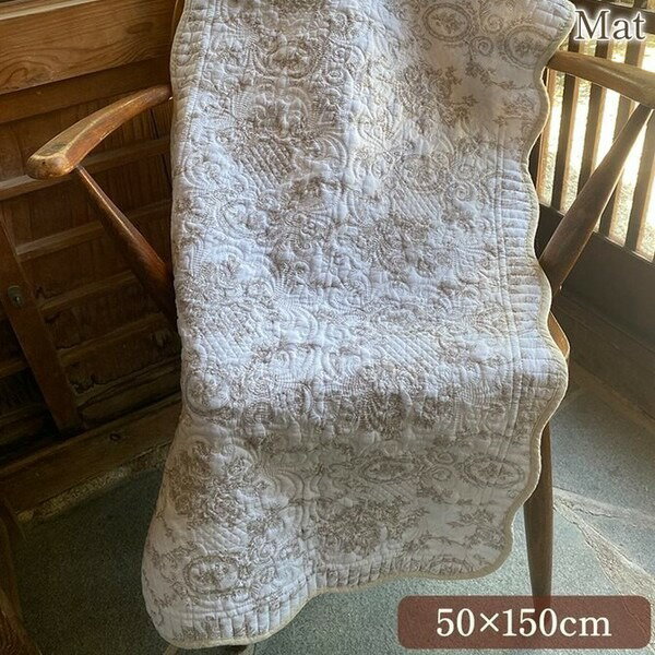 Rakuten - ＼本日P6倍!300円クーポン／ カーペット マット 畳 マット その他 フィナベージュキルト マット 50×150cmWK0427-MT3 マット キルト カバー マルチカバー ラグ 敷物 花柄 北欧 シック モダン おしゃれ カフェ 上品 エレガント アンティーク調