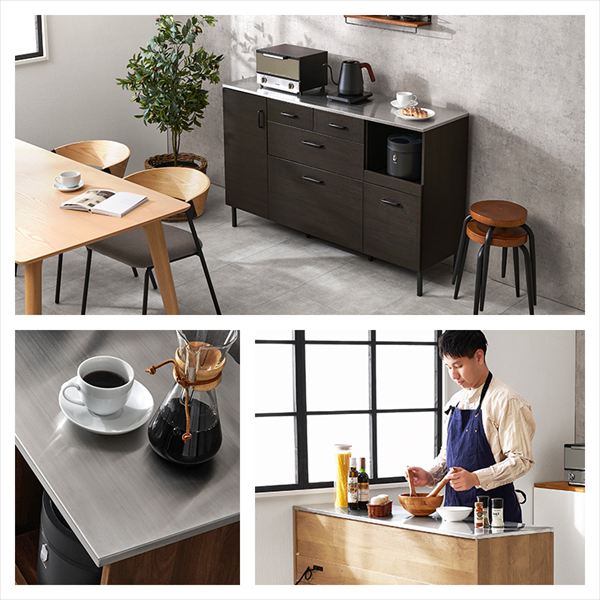 これ1台でキッチンが整う キッチンキャビネット 幅140cm 収納家具 キッチン収納 食器棚 キッチンボードCKC-7162 キッチンキャビネット 耐熱 耐久性 キッチン 最適 ステンレス 天板 カウンター 収納 オープン 新生活 引っ越し シリーズ 2口コンセント付 [3]