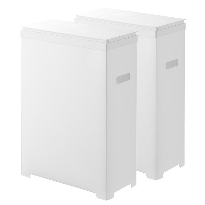 山崎実業 スリム蓋付きゴミ箱 タワー 横開きタイプ 2個組 ホワイト 4903208015264 【品番:01526】 [2]