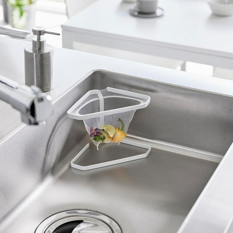 Rakuten - 山崎実業　水切りネットが付けられる三角コーナー タワー ホワイト 4903208015554　【品番：01555】