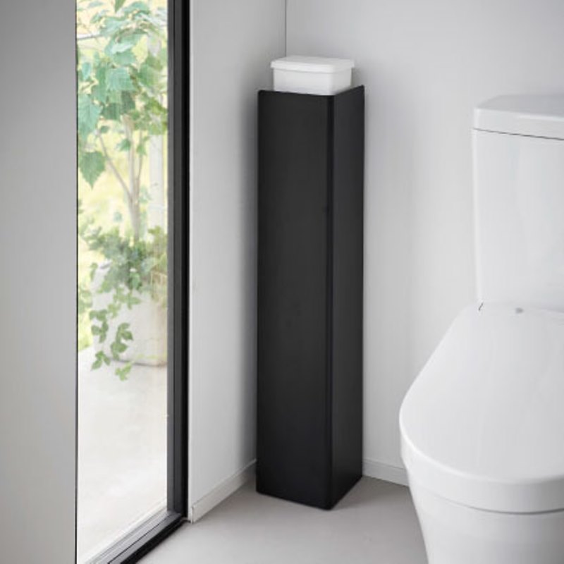 山崎実業 キャスター付きスリムトイレラック タワー ブラック 4903208014908 【品番：01490】