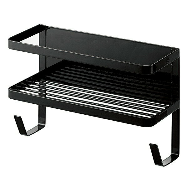 山崎実業 ホースホルダー付き洗濯機横マグネットラック タワー ブラック 【品番：04769】